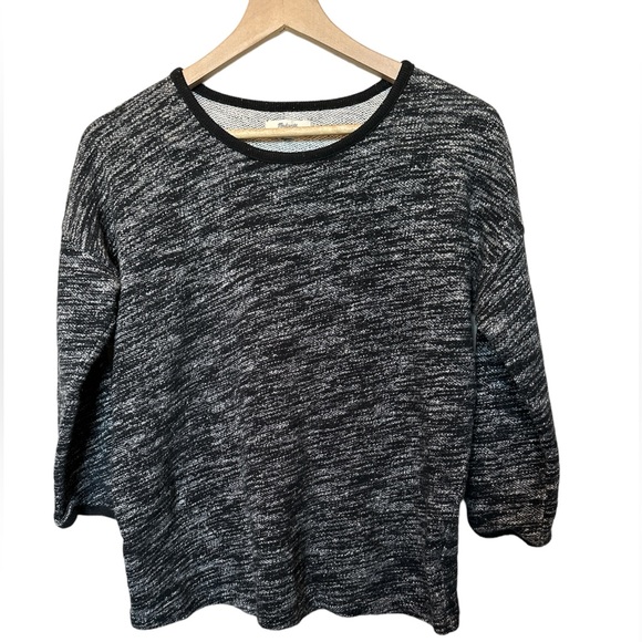 Madewell Heathered Black White Marled 3/4 Sleeve Sweater Shirt Size Medium Top - Picture 1 of 4